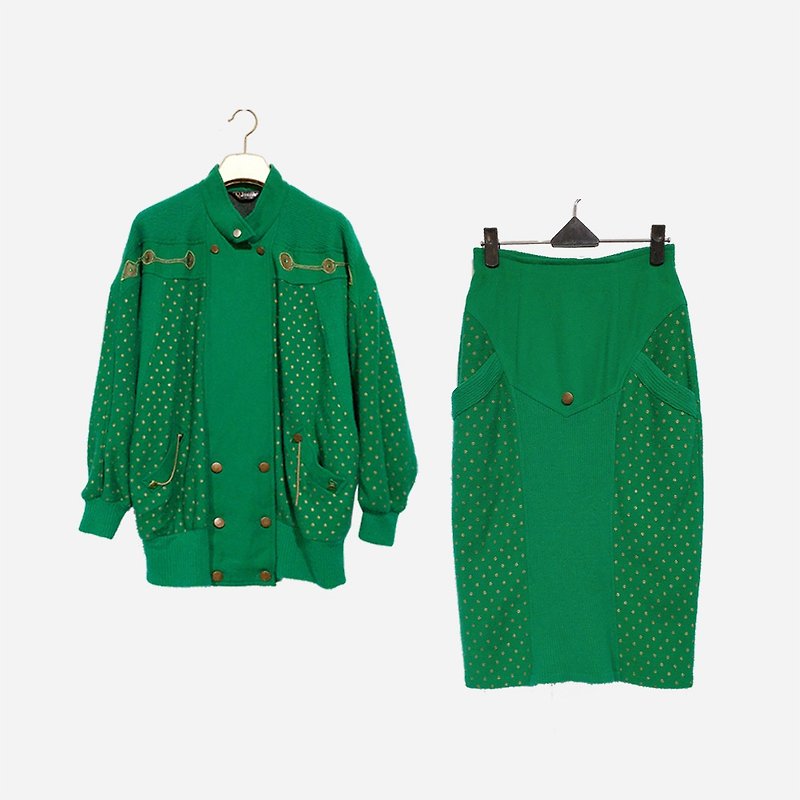 脫臼古著 / 兩件式針織刺繡套裝 no.1265 vintage - 毛衣/針織衫 - 其他材質 綠色