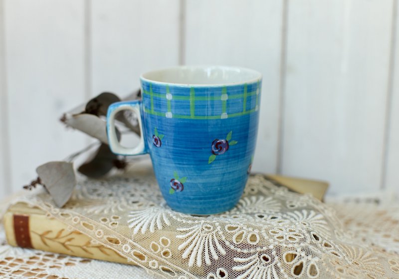 【好日戀物】荷蘭vintage 藍色手繪花紋陶瓷馬克杯.兩款花紋 - 咖啡杯 - 陶 藍色