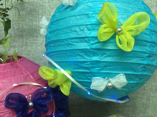 Crystal Rose Ribbon 緞帶專賣 LiTex-LED蝶影手工燈籠DIY材料包/藍色
