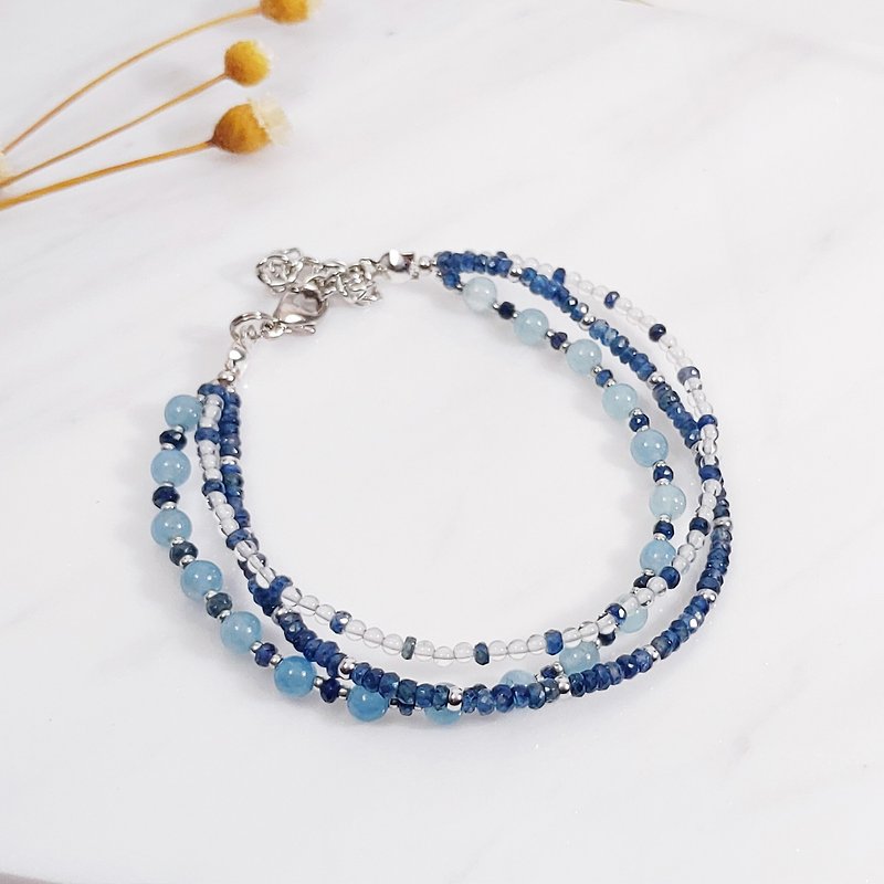 Natural Aquamarine Bluestone 3 Circles Fine Bracelet Size Adjustable Only This One - Bracelets - Gemstone Blue