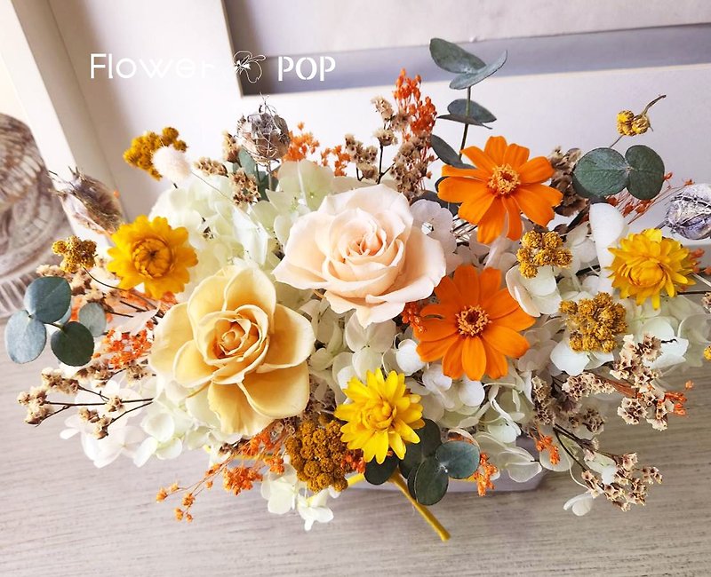 The Sun Long Eternal Table Flower Cement Flower Vase - ช่อดอกไม้แห้ง - พืช/ดอกไม้ สีส้ม