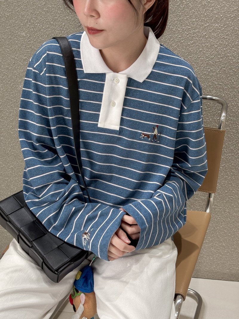 Polo Urban Stripe - Ski Buddy - เสื้อยืดผู้หญิง - ผ้าฝ้าย/ผ้าลินิน สีน้ำเงิน
