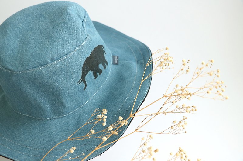 MaryWilはハンサムな大きなつばの帽子を両面 - カウボーイ象を - 帽子 - コットン・麻 ブルー