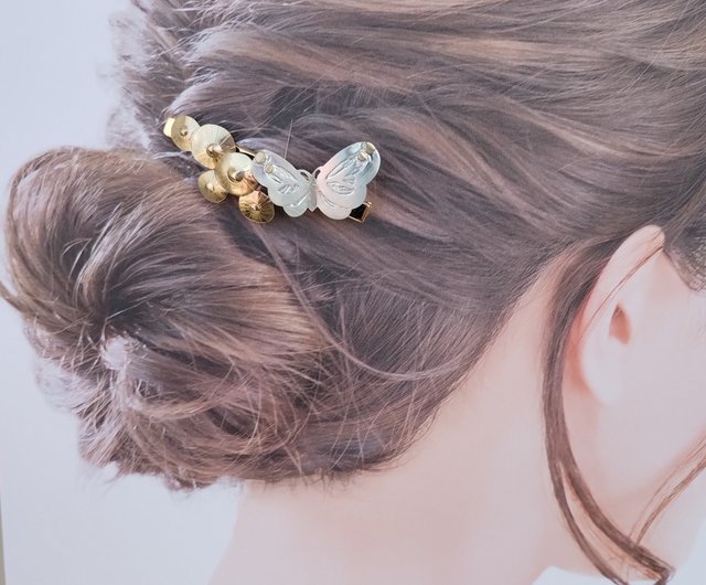 タンポポと蝶々のヘアクリップ シルバー950・真鍮 - ショップ