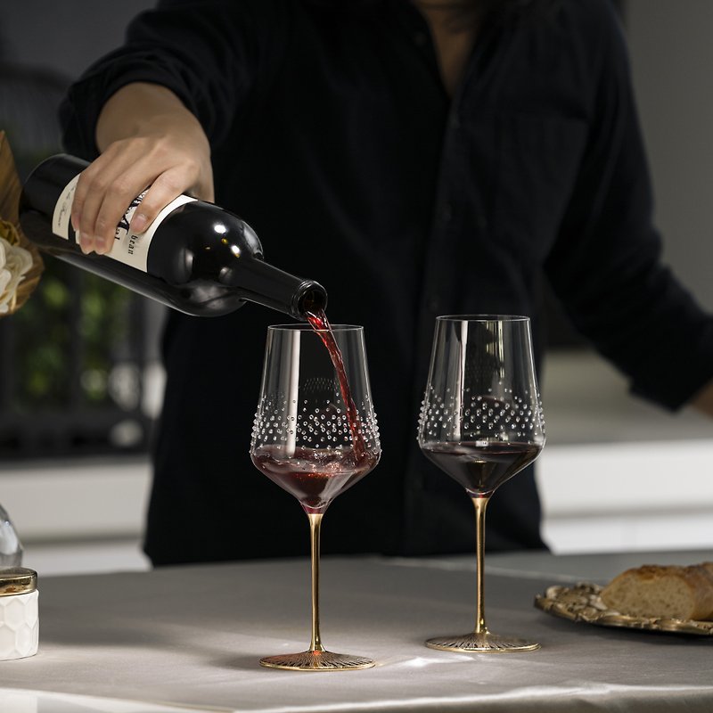 【GRANDI】Aurora Ravi Gold 620 Red Wine Glass Swarovski - Bar Glasses & Drinkware - Glass 