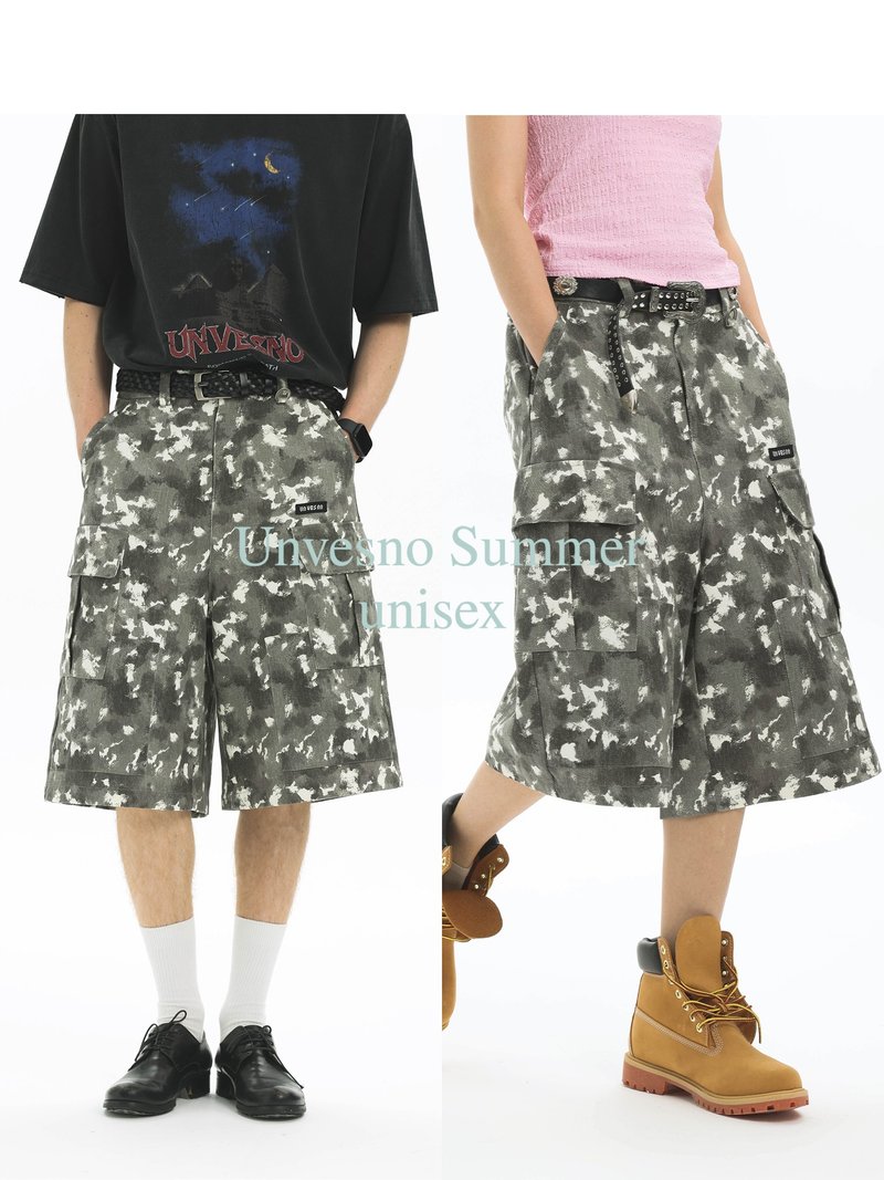 Unvesno(UN) New Vintage戶外運動休閒中長款迷彩工裝七分褲短褲 - 男短褲/工作短褲 - 其他材質 