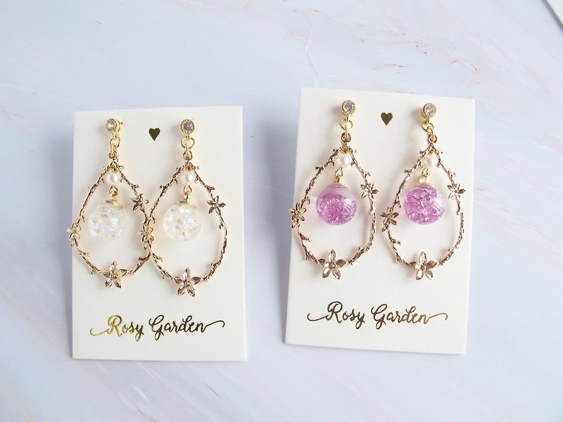 Rosy Garden secret garden water inside glass ball earrings - Earrings & Clip-ons - Glass White