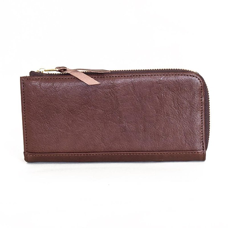 Tochigi leather L-shaped fastener long wallet made in japan cowhide leather genuine leather engraved Choco