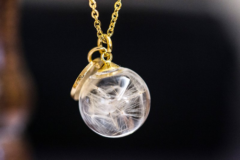 Dandelion Seeds Real Flower in Glass Ball Stainless Steel Necklace - Necklaces - Glass Black