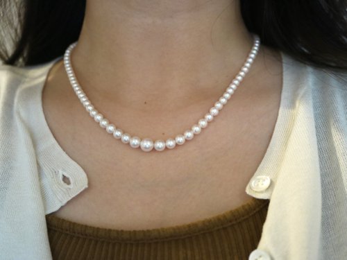 KOKO PEARL JEWELRY 日本直送 3.5-7mm漸變尺寸Akoya珍珠項鍊 蝴蝶結磁鐵扣 海水珍珠