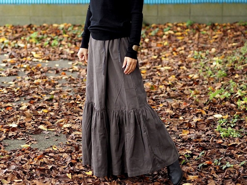 Wrap style long skirt/charcoal gray - Skirts - Cotton & Hemp Gray