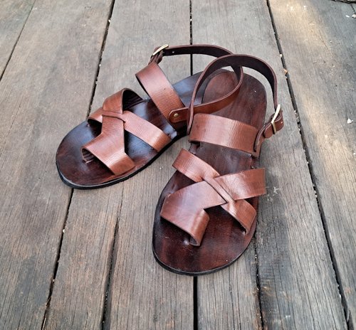 cowshuleather Handmade brown leather strap sandals, women sandals, men leather sandals