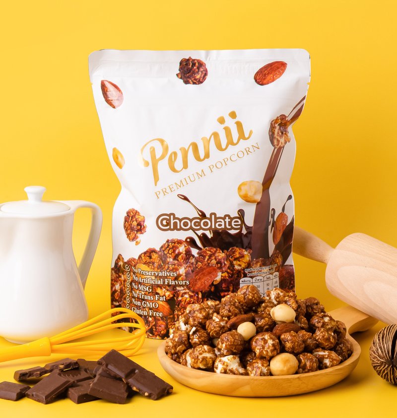 Pennii Premium 朱古力爆谷 150g (含杏仁、夏威夷果仁粒) - 零食/點心 - 塑膠 咖啡色