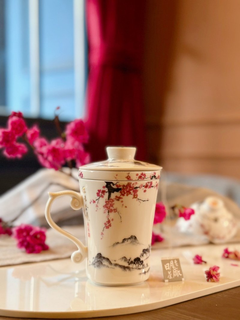 Cherry Cry Spring Dawn Three-piece Cup/300CC/Chinese Style/Office Small Items/Afternoon Tea/Ritual Sense/Happiness - Teapots & Teacups - Porcelain 