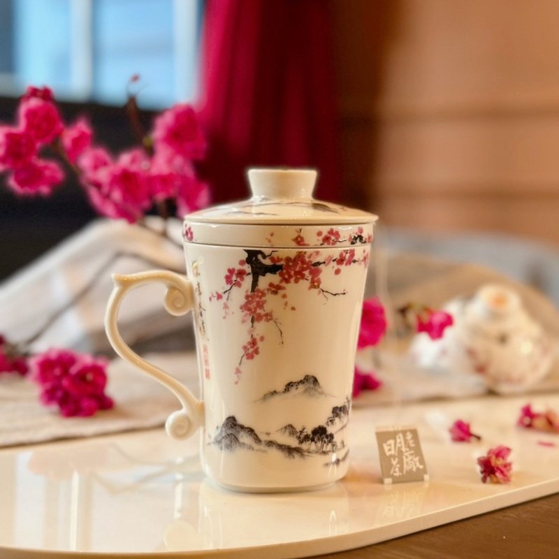 Cherry Cry Spring Dawn Three-piece Cup/300CC/Chinese Style/Office Small Items/Afternoon Tea/Ritual Sense/Happiness - ถ้วย - เครื่องลายคราม 