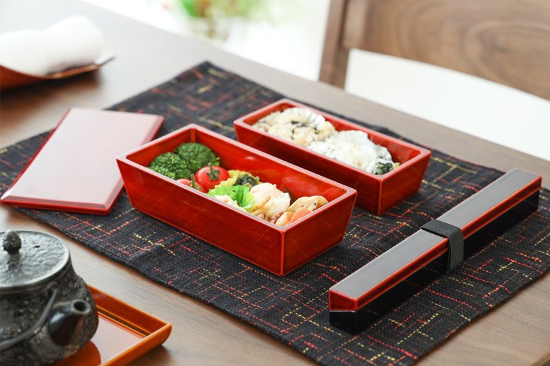 飛驒春慶 福壽漆器店 梯形便當盒 紅 - 便當盒/食物袋 - 木頭 咖啡色