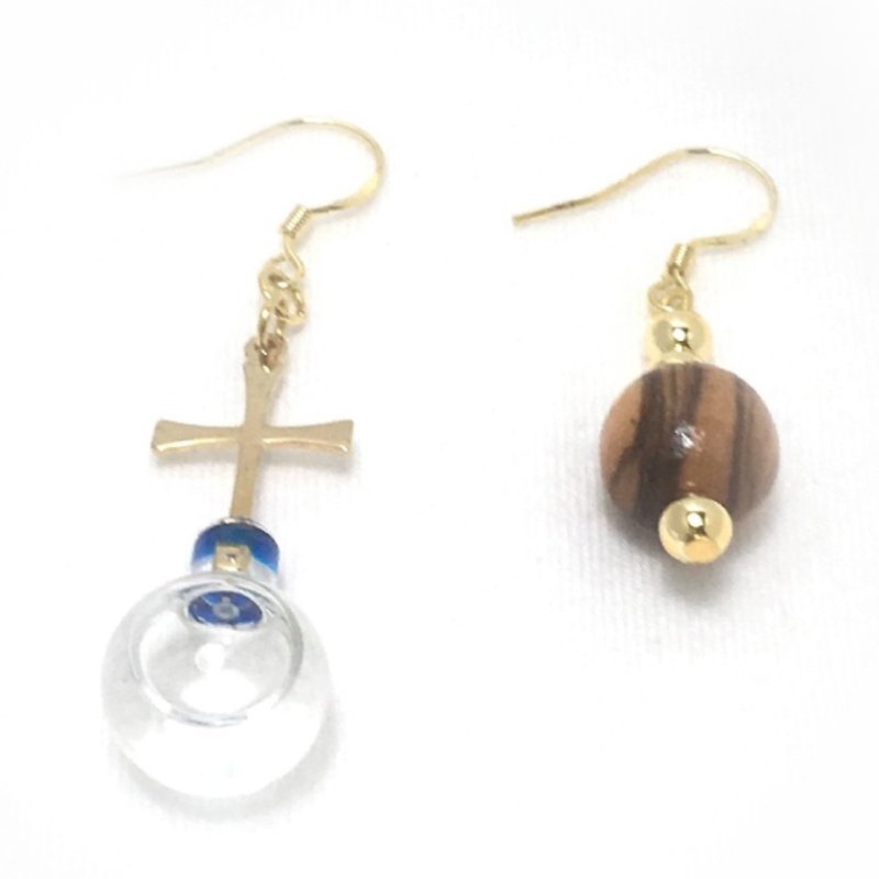 Israel Holy Land spirit series Cross Earrings ~~~Jordan River Water - ต่างหู - ทอง 24 เค สีใส