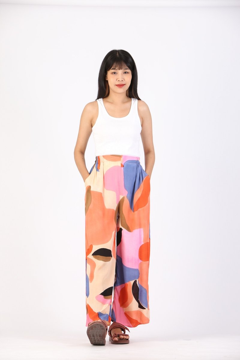 Long Pant Cotton Rayon Hand Paint Free Size For Summer Beach - 男長褲/休閒褲 - 聚酯纖維 粉紅色