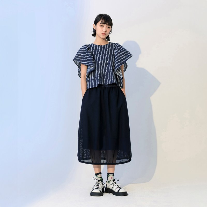 Semi-Sheer Mesh Casual Skirt - Skirts - Cotton & Hemp Blue