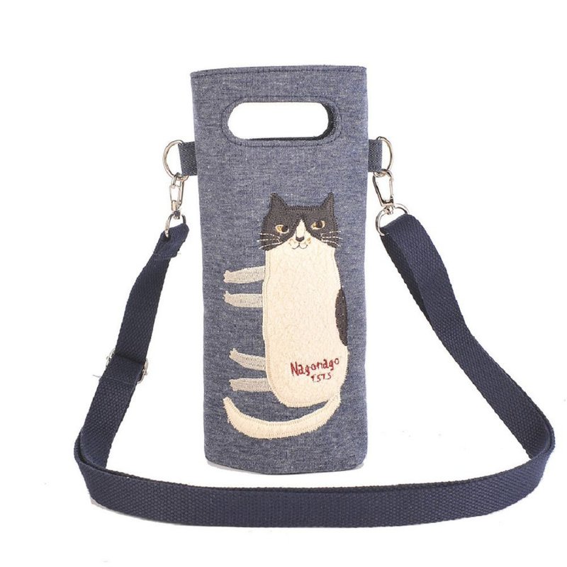 Kusuguru Japan Insulation and Cold Cup Sleeve Bag One Shoulder Messenger Two Use Inner Layer Aluminum Foil Blue - กระเป๋าแมสเซนเจอร์ - เส้นใยสังเคราะห์ สีน้ำเงิน