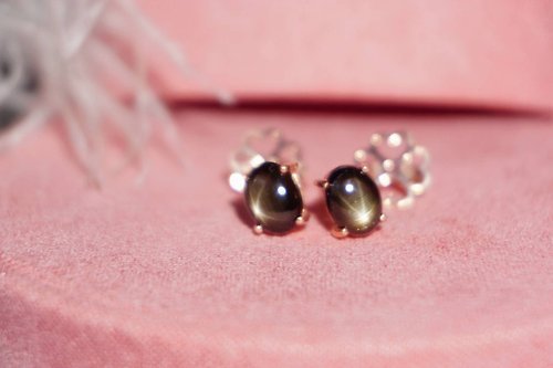 roseandmarry Stud Earrings Natural Black Star Sapphire Silver925, Silver earrings