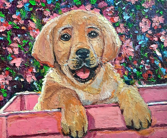 犬用黄油犬の絵画動物オリジナルアートインパスト壁の装飾アート 