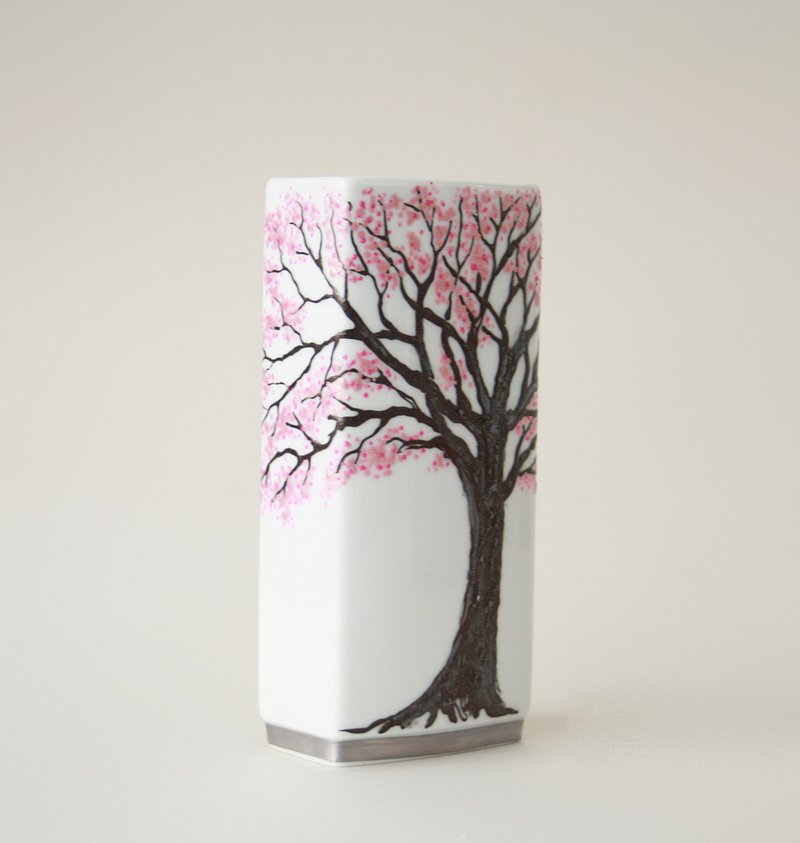 Sakura Ceramic Vase Small Hand-painted - 擺飾/家飾品 - 陶 粉紅色