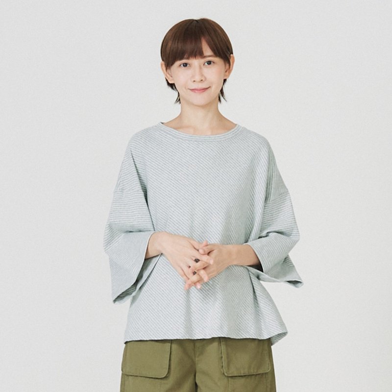 【Simply Yours】斜條紋重磅T 灰F - 女上衣/長袖上衣 - 棉．麻 灰色
