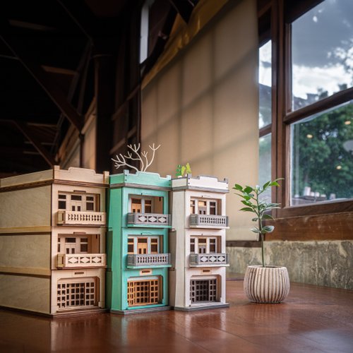 【簡單製造Simply Made】商品研發量產｜厚板原木｜授權合作ODM \臺灣街景/ 街屋抽屜 量大可客製木製拼圖書擋文具收納模型老街屋