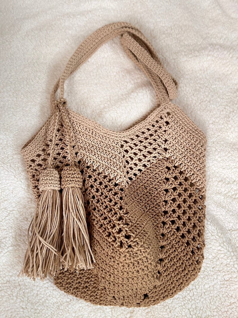 Beige Brown Color Bag, Crochet Cotton Bag, Tote Bag - Other - Cotton & Hemp Brown