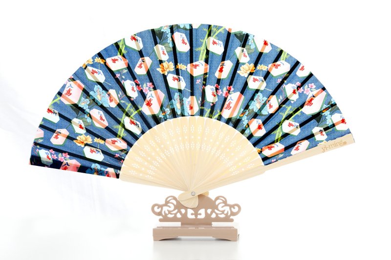 POLA 麻將印花中式摺扇 - 扇子 - 竹 藍色