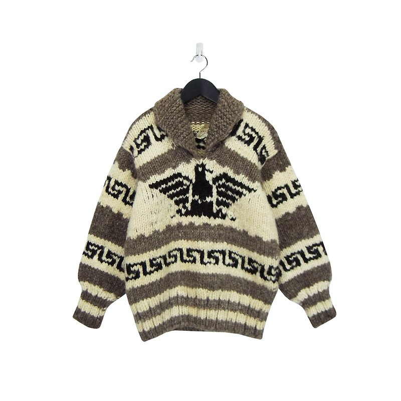 A‧PRANK: DOLLY :: retro with VINTAGE lapel Thunderbird Kaizu pattern wool sweater (T712091) - Women's Sweaters - Cotton & Hemp Khaki