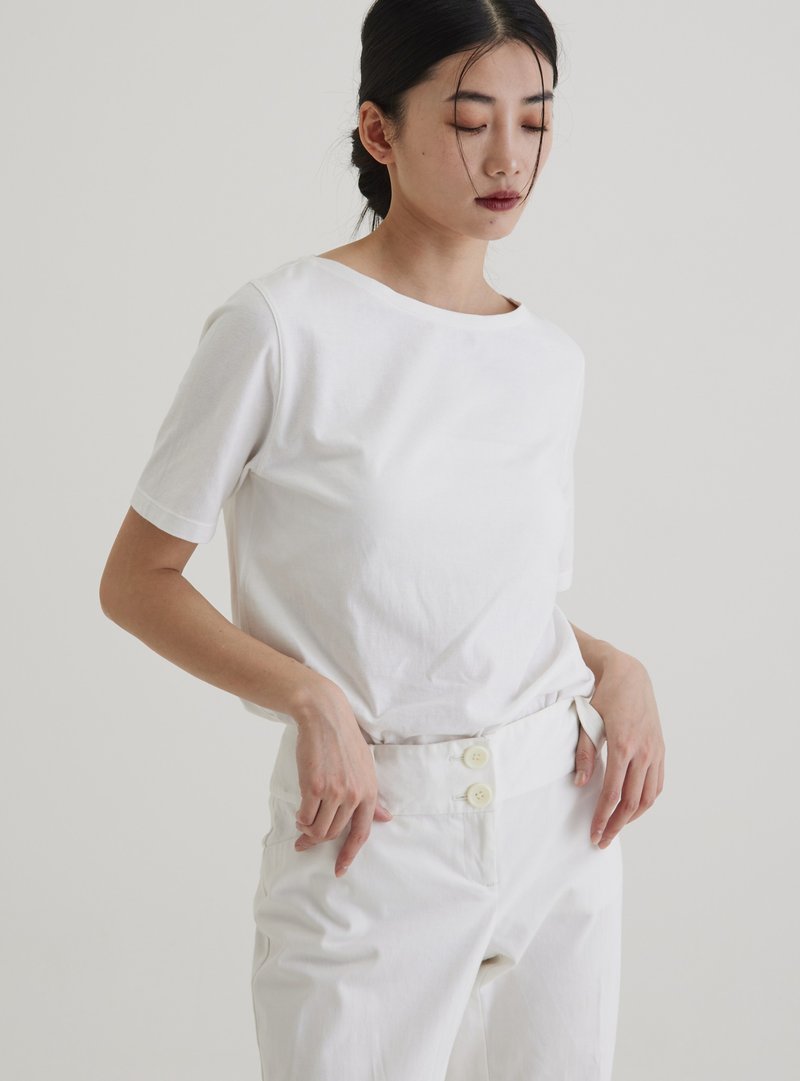 Boat neck short sleeve top organic cotton white - เสื้อยืดผู้หญิง - ผ้าฝ้าย/ผ้าลินิน ขาว