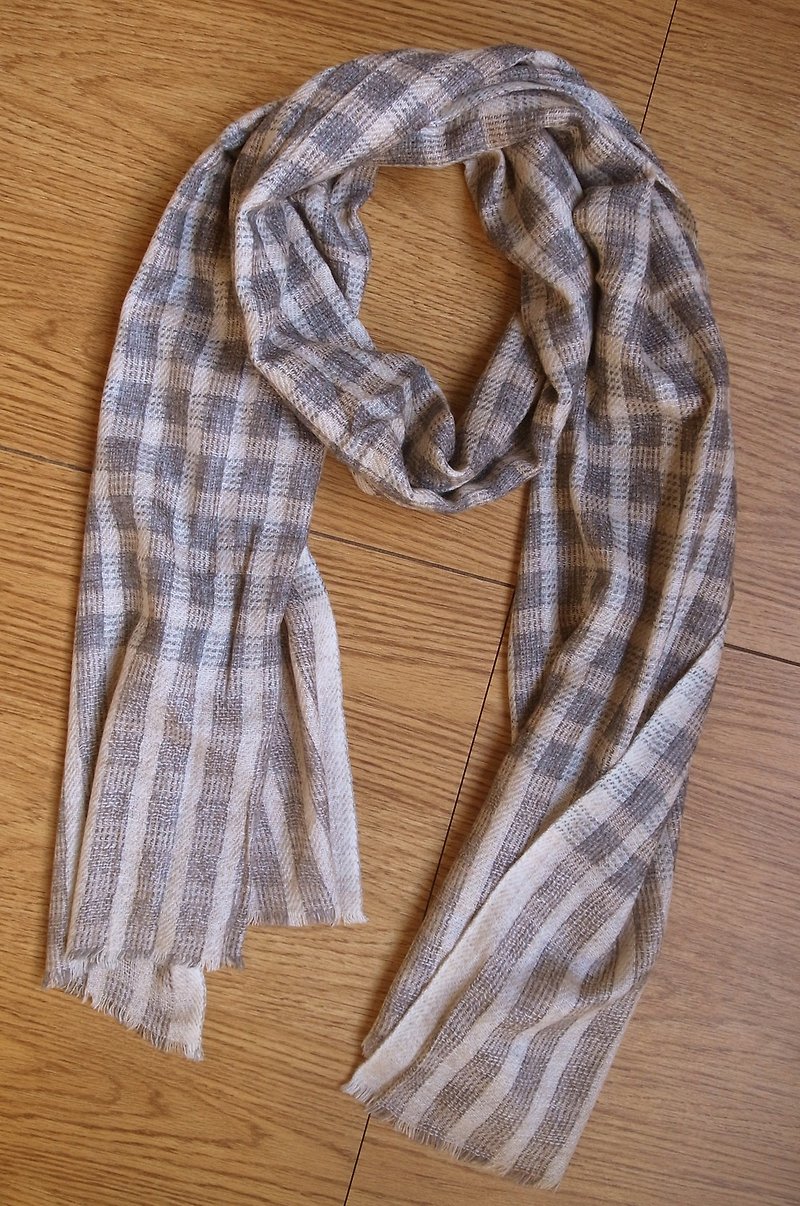 喀什米爾羊毛 圍巾 披肩 格紋 咖啡+深灰 - 圍巾/披肩 - 羊毛 咖啡色