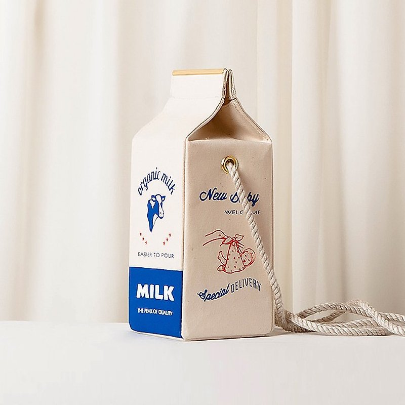 有機牛奶盒肩背包 Organic milk pochette  --  USA - 側背包/斜孭袋 - 棉．麻 藍色