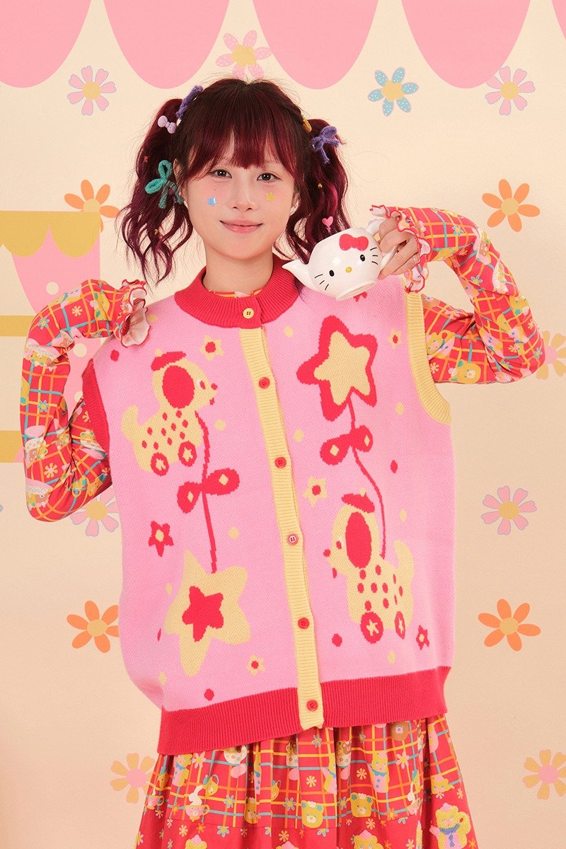 昭和甜品屋 小狗車車針織背心毛衣 可愛日系 - 女毛衣/針織衫 - 其他材質 多色