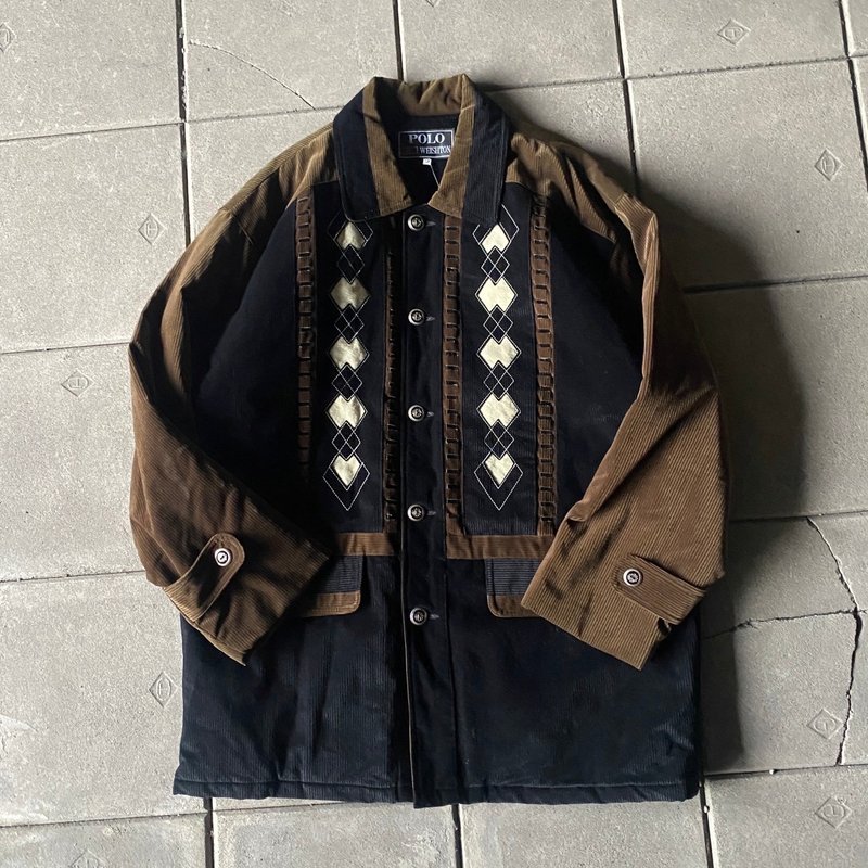 --Guangshi Vintage--Brown patchwork totem desktop jacket - Women's Shirts - Other Materials Brown