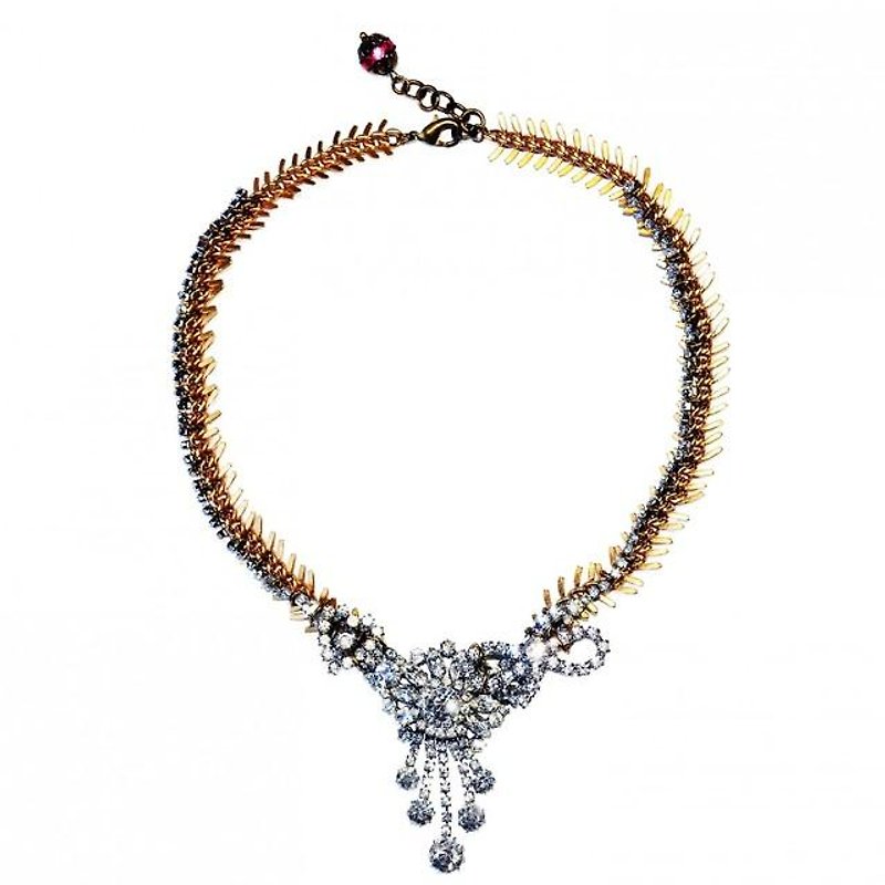 Vintage Legend necklace Flower rhinestone statement necklace VLNL 02 - Necklaces - Other Metals Gold