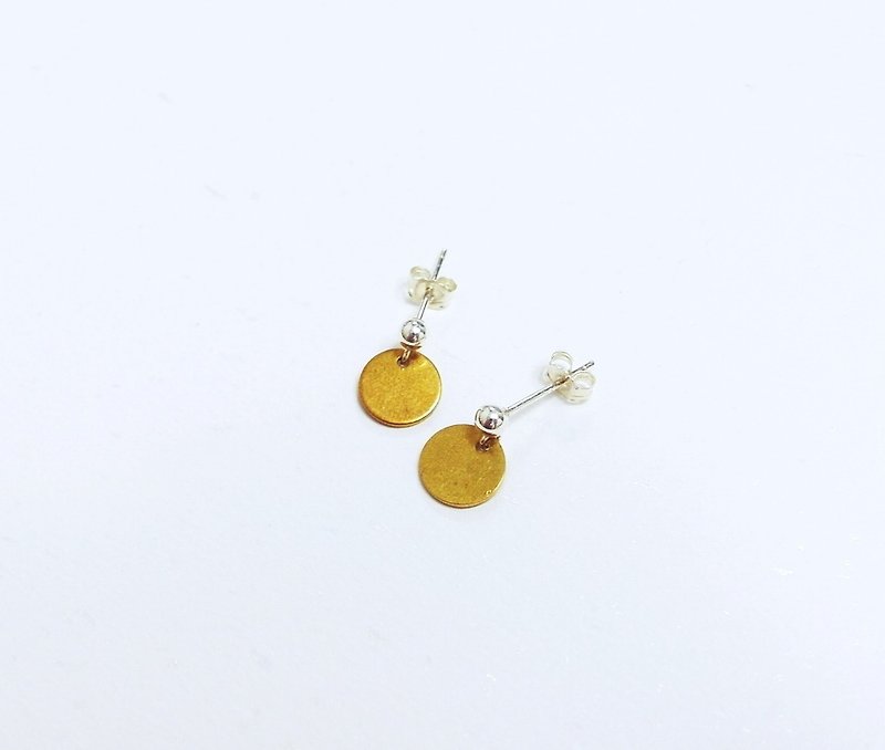 Minimalist pure brass small round 925 sterling silver earrings retro nostalgic allergy non-allergic fade ear clip - Earrings & Clip-ons - Other Metals Yellow