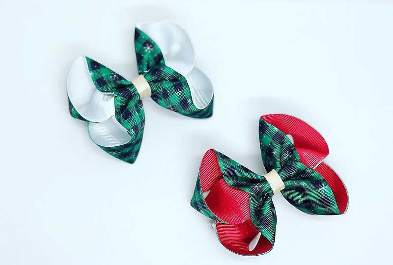 Large Double Threaded Ribbon Bow Hairpin-Christmas