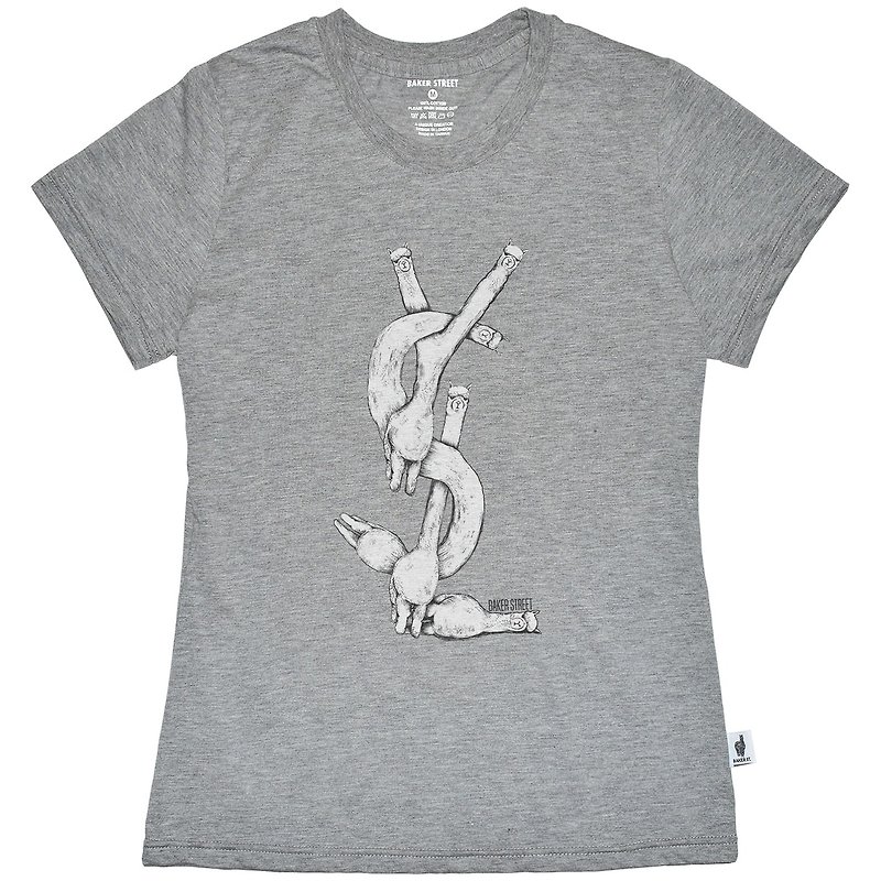 British Fashion Brand [Baker Street] Exercising Alpaca Printed T-shirt - Women's T-Shirts - Cotton & Hemp Gray