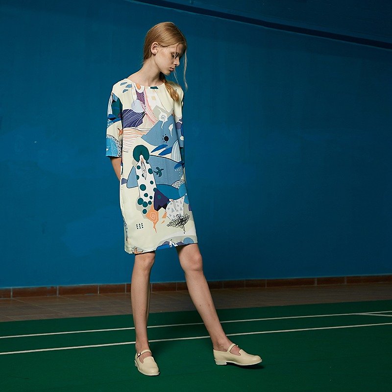 ラオスShenxianデジタル印刷ストレートボディのドレス - ワンピース - ポリエステル 多色