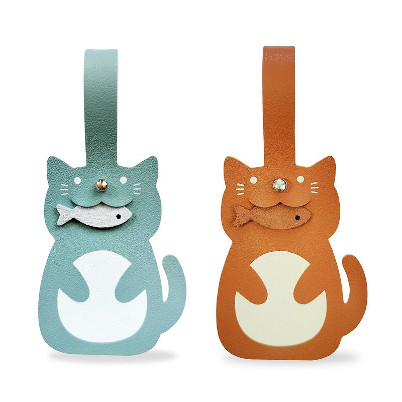 Worpi Baggage Tag - Set of 2- Blue and ฺBrown - Cat - Luggage Tags - Faux Leather Brown