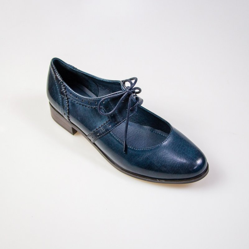 Bow-knot carved Mary Jane women's shoes/dark blue/629C last - รองเท้าหนังผู้หญิง - หนังแท้ สีน้ำเงิน