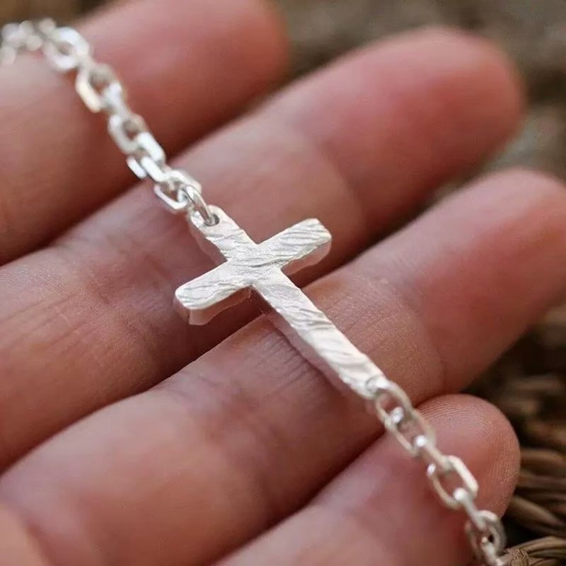 【SoLight Yan Qing】Embossed Texture Cross Bracelet SL355 - Bracelets - Sterling Silver Silver