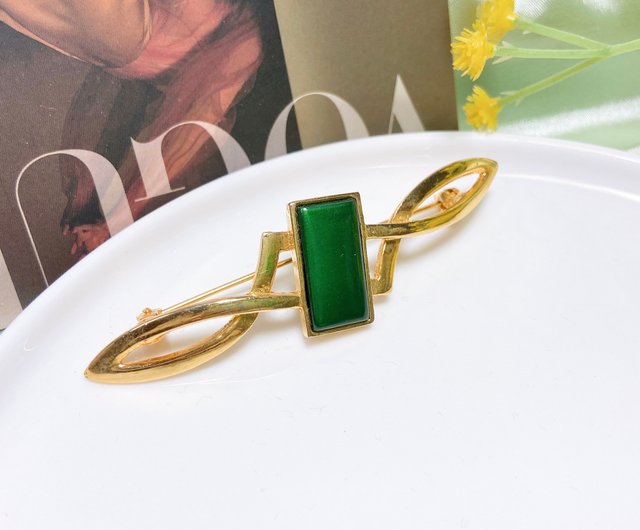 西洋アンティークジュエリー】ロココ調装飾帯 ダークグリーンガラス