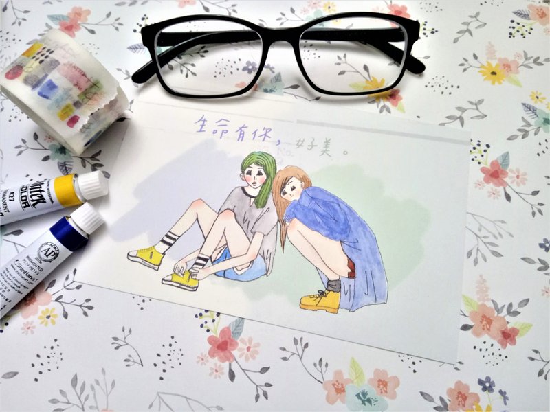 女孩明信片/生命有你，好美 - 卡片/明信片 - 紙 多色