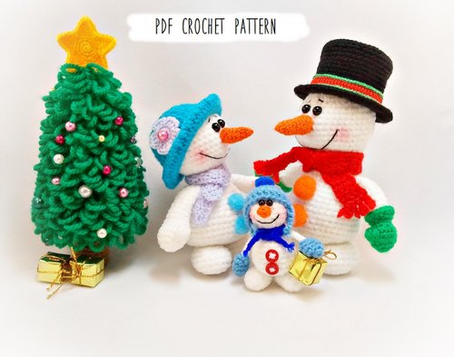 Owl Tales Crochet pattern Snowman Family, amigurumi, PDF tutorial in English and German