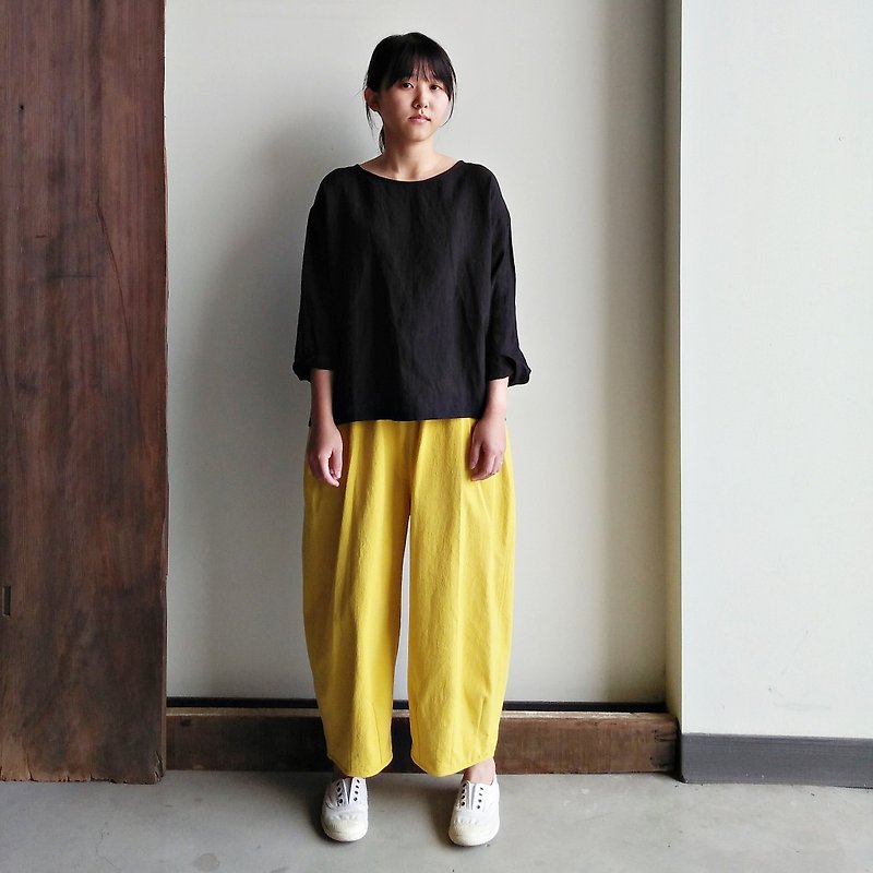 Wide version of narrowing pants yellow cotton - Women's Pants - Cotton & Hemp Yellow