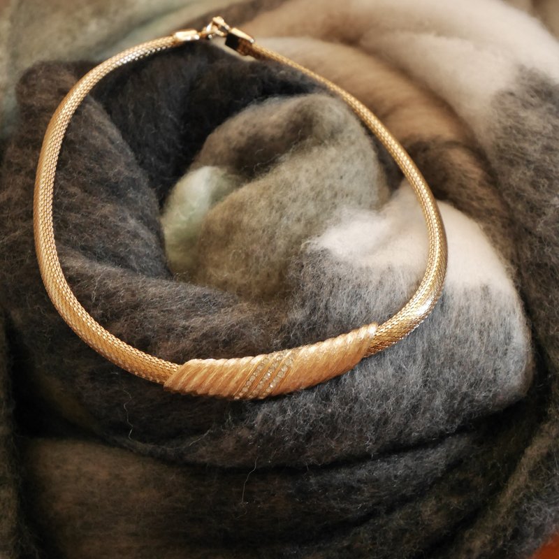 老又好 真品  Christian Dior 刷金萊茵石項鍊 N834 - 項鍊 - 其他金屬 金色